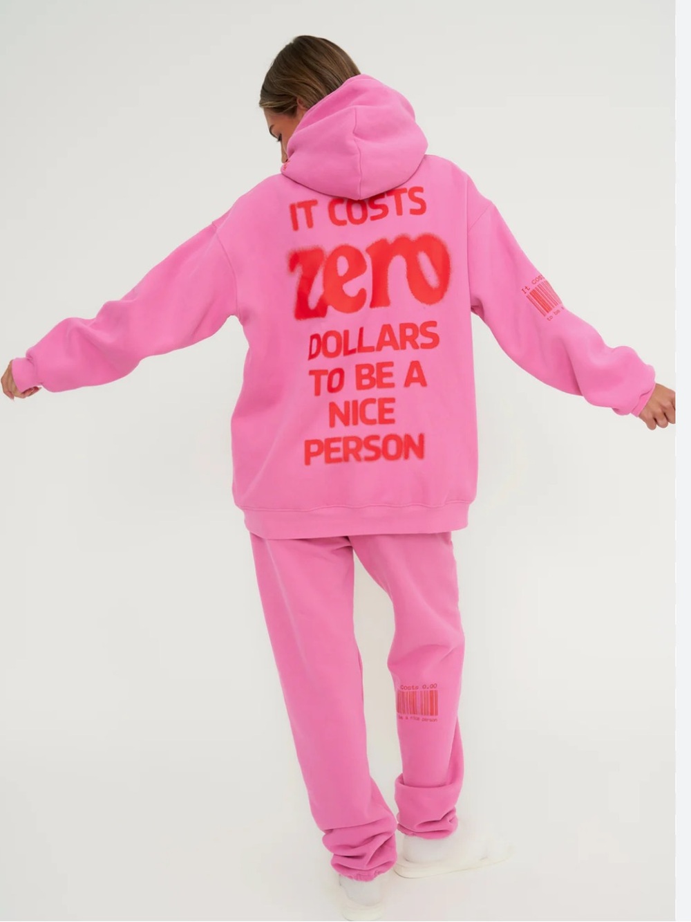 The Mayfair Group it cost zero dollars to be nice Pink Track Joggers hoodie set - Picture 2 of 3